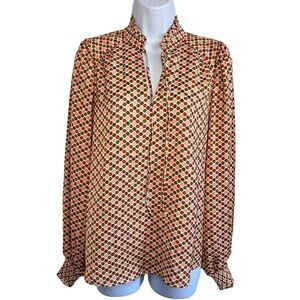 Maison d'Amélie Paris Blouse S Pink Geometric Print Long Sleeve Ruffle Cuffs NEW